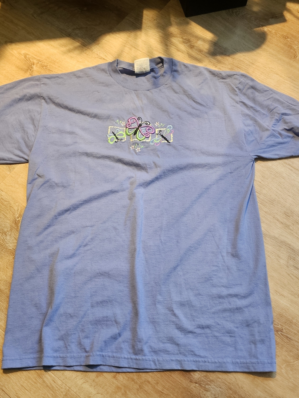 Jerzees Lavender Short-Sleeve Tee with Embroidered Butterfly Motif